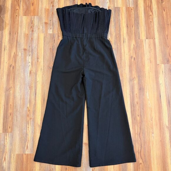 NWOT Mainstrip Black Formal Jumpsuit Accordion Pleated Flare Top Wide Leg - Picture 4 of 11